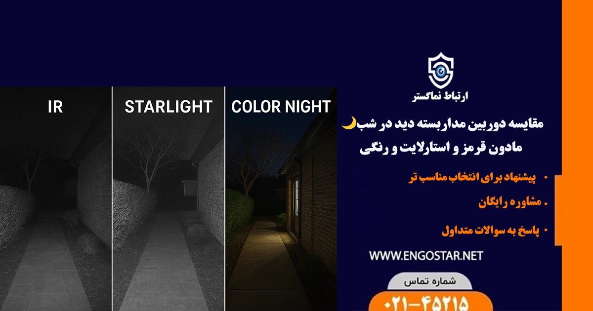 مقایسه دوربین مداربسته دید در شب مادون قرمز و استارلایت و رنگی
